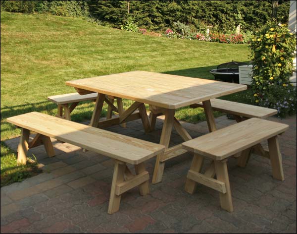 43" X 46" Treated Pine Wide Picnic Table With Traditional Benches