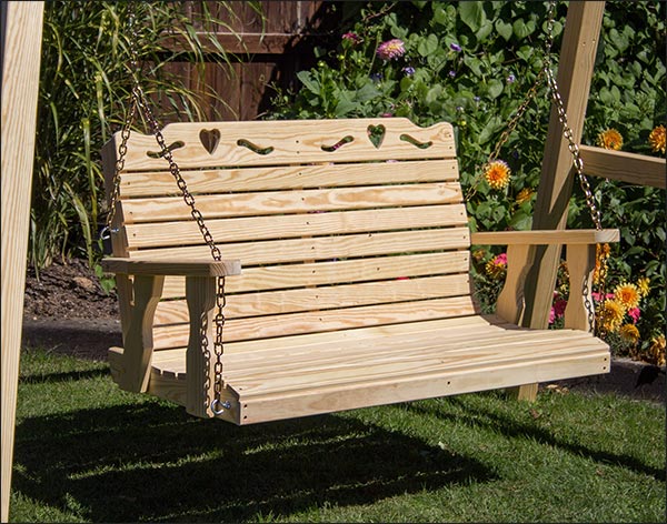 53" Treated Pine Crossback With Heart Porch Swing