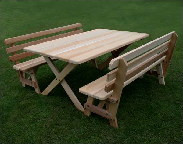 42" X 46" Red Cedar Cross Legged Picnic Table With (2) 46" Backed Benches