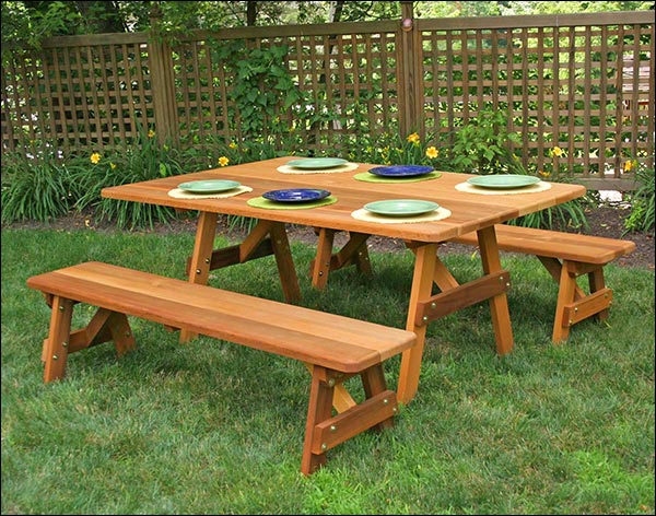 58" X 42" Red Cedar Traditional Picnic Table With (2) 58" Benches With Stain