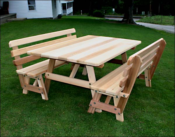 58" X 42" Red Cedar Traditional Picnic Table With (2) 58" Backed Benches