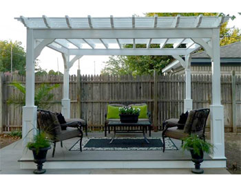 10 X 12 Vinyl Deluxe 4-Beam Pergola with Gray Composite Floor and 6" Top Runner Spacing