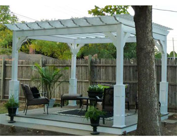 10 X 12 Vinyl Deluxe 4-Beam Pergola with Gray Composite Floor and 6" Top Runner Spacing