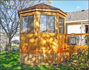 10 Cedar Octagon Cabana shown with no floor, 7  40" x 46" Horizontal Sliding Windows,Cedar Paneled Interior Walls Cedar Paneled Ceiling, Cedar Shake Shingles, No Cupola, and Electrical Package.