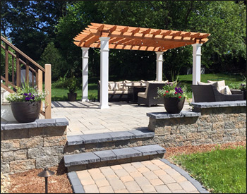 10 x 12 Red Cedar Oasis Free Standing Pergola shown with Cedar Tone Stain/Sealer, 16" top runner spacing, and stainless steel hardware. 