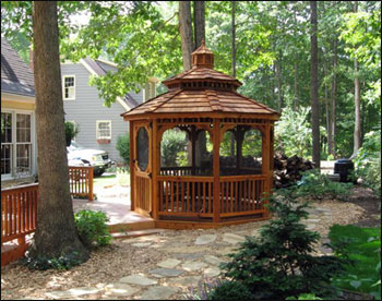  12 Cedar Octagon Double Roof Gazebo shown with Optional Full Set of Screens, Cedar Shake Shingles and Cedar Tone Stain/Sealer