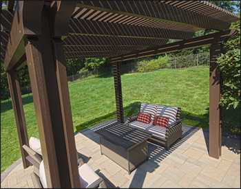 12 x 12 Aluminum Vintage Classic Pergola shown in Aged Bronze with customer supplied furniture.
