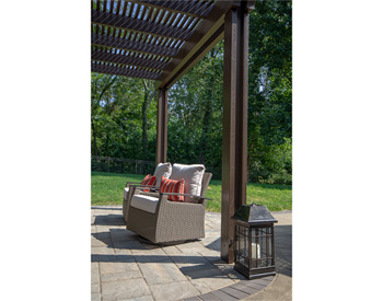 12 x 12 Aluminum Vintage Classic Pergola shown in Aged Bronze with customer supplied furniture.