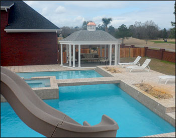 12 x 20 Vinyl Elongated Hexagon Belle Gazebo shown with Old English Pewter Asphalt Shingles and Cupola.