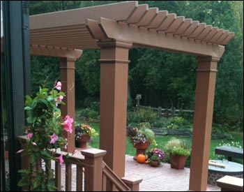 8 x 12 Fiberglass Vintage Classic Pergola Shown With 10" Square Posts and Custom Color Paint in SW WHEAT PENNY.