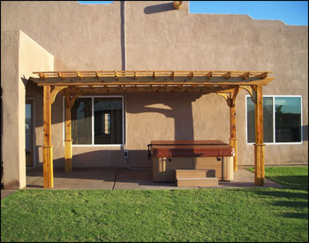 8 x 16 Cedar 2-Beam Pergola Shown with 36" High Post Trim and Clear Stain/Sealer.