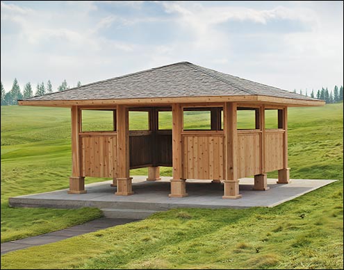 20 x 20 Cedar Marquee Shelter shown Unstained
