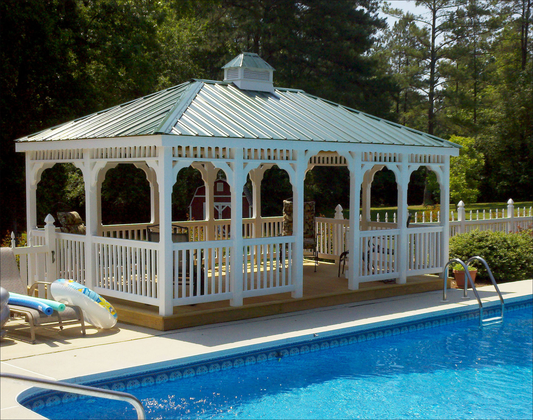 Gallery Photo 070 12x16 White Vinyl Gazebo Shown With Treated Pine Deck Cupola Evergreen Metal Roof Hidden Wiring W 1 Receptacle Switch Receptacle 12x16 White Vinyl Gazebo Shown With Treated Pine Deck Cupola Evergreen Metal Roof