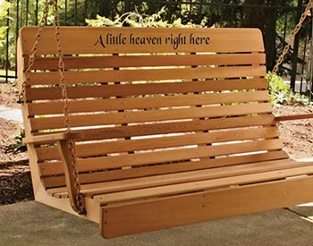 Personalized Text shown on a Cedar Swing with Cedar Stain/Sealer.