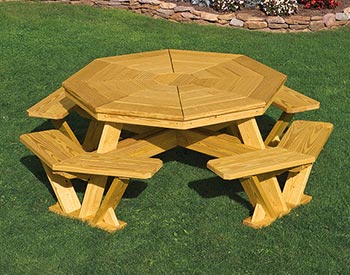 Treated Pine Octagon Walk-In Picnic Table shown with Honey Gold Stain/Sealer.