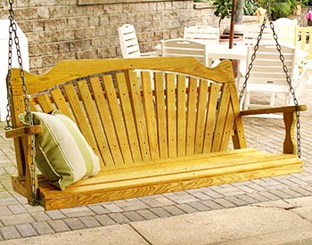 Treated Pine Fanback Porch Swing shown with Honey Gold Stain/Sealer.