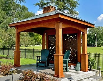 Upgraded 7x7 Glulam Posts and Upgraded Tall Base Trim on a Single Roof Cedar Ramada