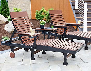 Poly Lumber Cup Holder shown in Chocolate Brown on Black. Shown on optional Poly Lumber Chaise Lounge.