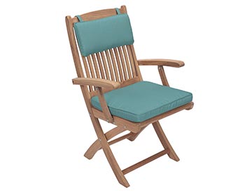 Sunbrella Cushion shown in Spa color on a Teak Sailor Folding Chair