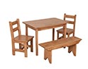 Kid's Maple Rectangular Table Set w/ 2 Chairs and 1 Bench