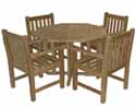 52" Teak Octagon Table and 4 Garden Chairs with Arms