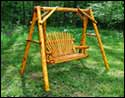 White Cedar Stained Love Seat Swing w/ A-Frame Swing Stand