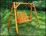 White Cedar Stained Love Seat Swing w/ A-Frame Swing Stand