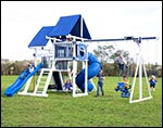 Jungle Vinyl 2-Tier Swing & Slide Playset w/ Climbing Set & Rock Wall