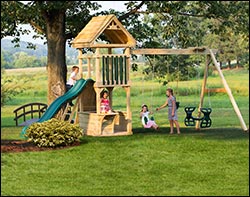 Discovery Treated Pine Swing & Slide Playset w/ Lemonade Stand & Rock Wall