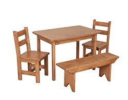 Kid's Maple Rectangular Table Set w/ 2 Chairs and 1 Bench
