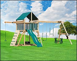 Quest Treated Pine Swing & Slide Playset w/ Rock Wall