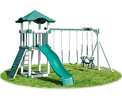 Rocket Vinyl Swing & Slide Playset w/ Rock Wall