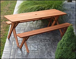 Red Cedar Cross Legged Picnic Table w/ 2 Benches