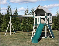 Clubhouse Vinyl Swing & Slide Playset w/ Playhouse & Rock Wall