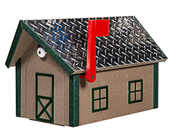 Poly Lumber Deluxe Mailbox w/ Diamond Plate Roof - Weatherwood and Green