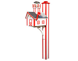 Poly Lumber Deluxe Lighthouse Mailbox w/ Diamond Plate Roof and Post Cover - White and Cardinal Red