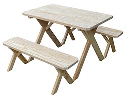 Southern Yellow Pine Cross Legged Table w/2 Benches