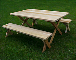 42" Wide Red Cedar Cross Legged Picnic Table w/Benches