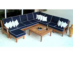 Teak Port Sectional, Ottoman & Table Set