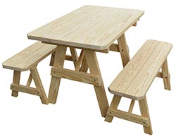 27" Wide Treated Pine Traditional Picnic Table w/ 2 Benches