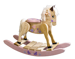 Wooden Pink Butterfly Painted Rocking Horse