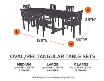 128" Rectangular/Oval Veranda Table and 6 Standard Chair Cover