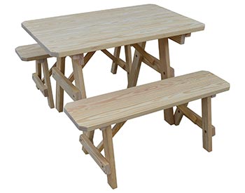 27" Wide Treated Pine Traditional Picnic Table w/ 2 Benches
