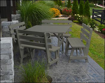 Southern Yellow Pine Square Table w/4 Backed Benches