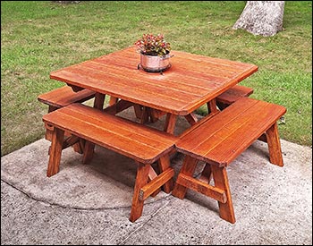 Treated Pine Wide Picnic Table w/Traditional Benches