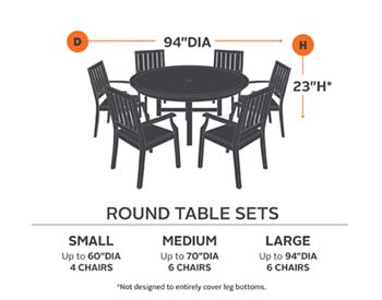 70" Round Veranda Table and 6 Standard Chair Cover