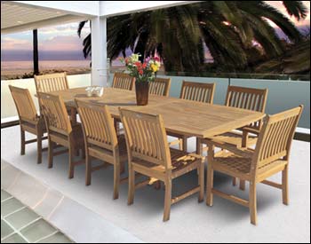 96" Teak Rectangular Expansion Table and Compass Chair Set