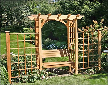 Red Cedar Canterbury Arbor w/Backed Bench & 2 Wings