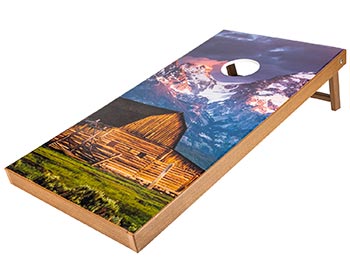 Poly Frame Corn Hole Set - Barn with Mountain