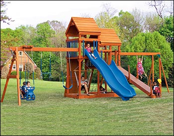 Mesa Treated Pine Swing & Slide Playset w/ Rock Wall & Climbing Set